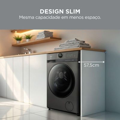 Lava e Seca 11kg Titanium Slim HealthGuard Conectada Midea MF201D110WB/GK-01 110V
