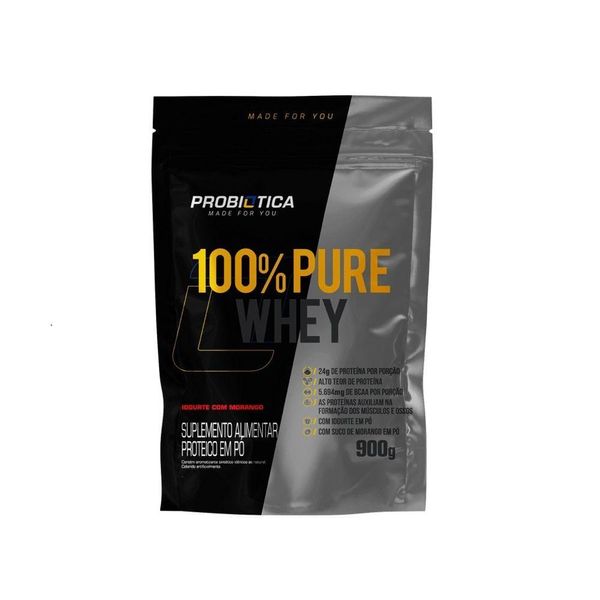 100% Pure Whey Refil 900g Sabor Iogurte C- Morango
