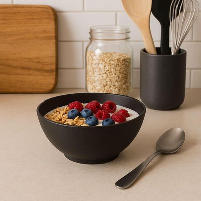 Kit 48 Cumbucas Plástico Preto Bowl 500ml Prato Cereal Cozy Restaurante Buffet Hotel Coza