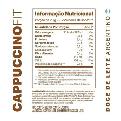 Cappuccino Fit Com Verisol 200g Sabor Doce De Leite Argentino