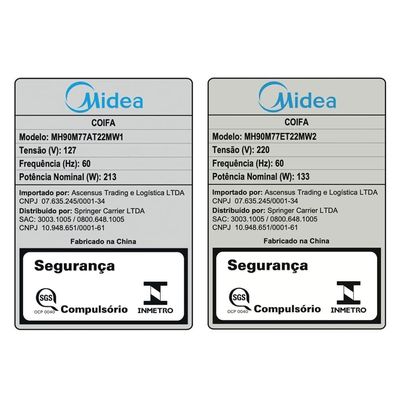 Coifa de Parede Midea 90cm Smart Pro Touch 110V MH90M77AT22MW1