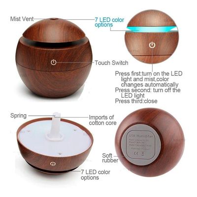 Aromatizador Difusor Umidificador Madeira Marrom Ultrassônico Bolinha Escura