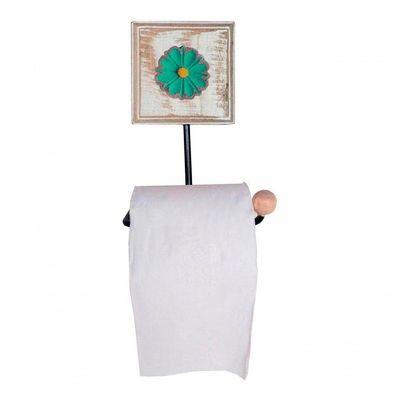 Kit Para Banheiro Com 3 Toalheiros E 1 Porta Papel Higiênico Rustico Flor Branca Cor Verde
