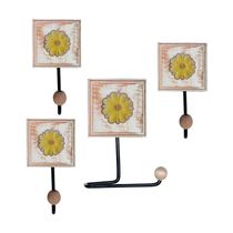 Kit Para Banheiro Com 3 Toalheiros E 1 Porta Papel Higiênico Rustico Flor Branca Cor Amarelo