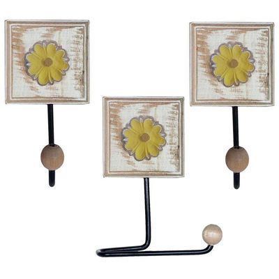 Kit Para Banheiro Com 3 Toalheiros E 1 Porta Papel Higiênico Rustico Flor Branca Cor Amarelo