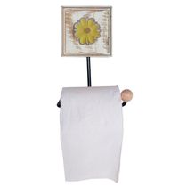 Kit Para Banheiro Com 3 Toalheiros E 1 Porta Papel Higiênico Rustico Flor Branca Cor Amarelo