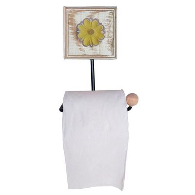 Kit Para Banheiro Com 3 Toalheiros E 1 Porta Papel Higiênico Rustico Flor Branca Cor Amarelo