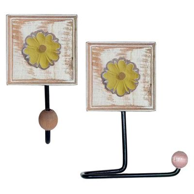 Kit Para Banheiro Com 3 Toalheiros E 1 Porta Papel Higiênico Rustico Flor Branca Cor Amarelo
