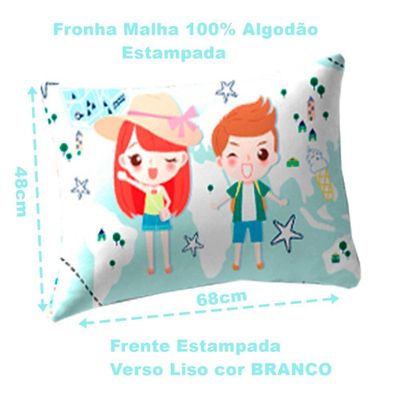 Fronha Portallar Malha 100% Algodão Estampa Localizada Travel 48cmx68cm Branco
