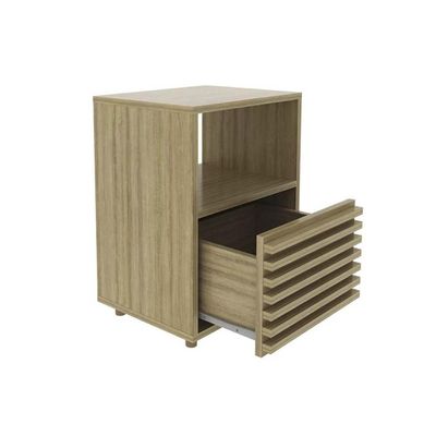 Mesa Cabeceira CM-8042 c/ 1 Gaveta Amêndoa/Branco - Tecno Mobili