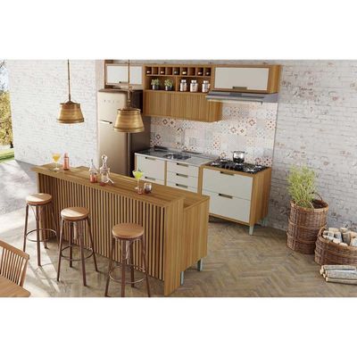 Cozinha Completa Imperatriz 8 Peças (3Aéreos+4Balcões+1Ilha) C8P53 Freijo/Off White - Nesher