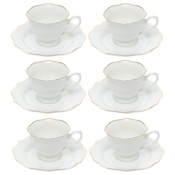 Jogo de xícaras de chá de porcelana Wolff Maldivas 6 peças 180ml filete dourado