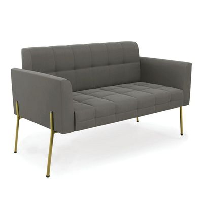 Sofá Namoradeira 2 Lugares Pé De Ferro Dourado Elisa Suede D03 - D'rossi Cor Grafite