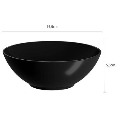 Conjunto 6 Cumbucas 500ml Bowl Plástico Redondo Preto Cozy Prato para Cereal Petiscos Caldos Iogurte