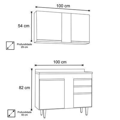 Armário Aéreo Indiana E Balcão Gabinete 100cm Luziania Castanho-cinza - Lumil Móveis