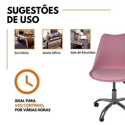 Kit 15 Cadeiras Office Base Cromada Com Rodizio Giratória Saarinen Rosa