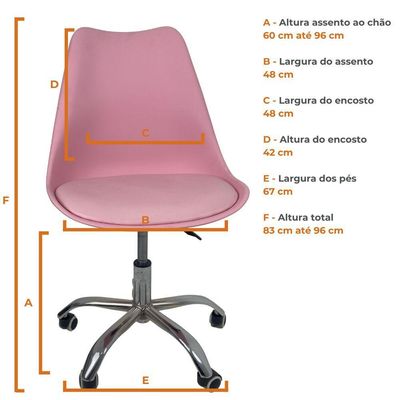 Kit 15 Cadeiras Office Base Cromada Com Rodizio Giratória Saarinen Rosa