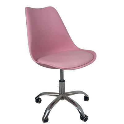 Kit 15 Cadeiras Office Base Cromada Com Rodizio Giratória Saarinen Rosa