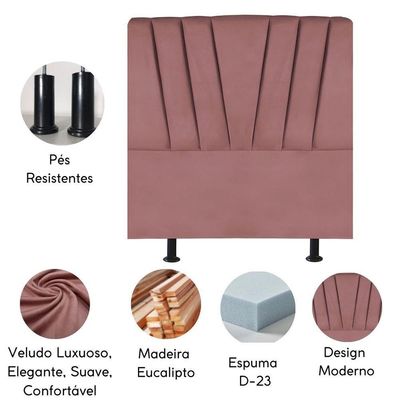 Cabeceira Estofada Cama Box Solteiro 90 Cm Louise Suede Rosé