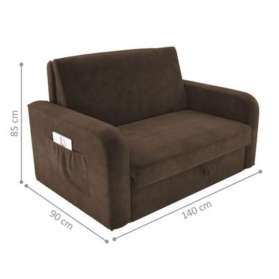Sofá Cama Com Baú 2 Lugares Raheny Veludo Marrom