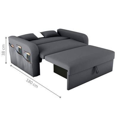 Sofá Cama Com Baú Gorteen Veludo Cinza