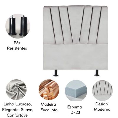 Cabeceira Estofada Cama Box Solteiro 100 Cm Louise Linho Cinza Claro