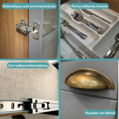 Armário De Cozinha Completa C Balcão Milla Bloom Carraro Nogal Cinza Titânio