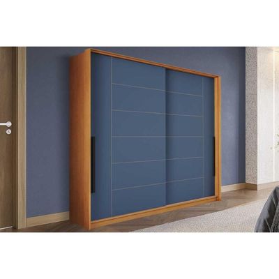 Guarda Roupa 2 Portas de Correr e 2 Gavetas Lisboa Freijo/Azul - Politorno