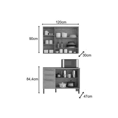 Cozinha Modulada Ronipa Nápoli Prime 2 Peças (1Aéreo+1Balcão) C2P04 Amendoa/Grafite-Ronipa