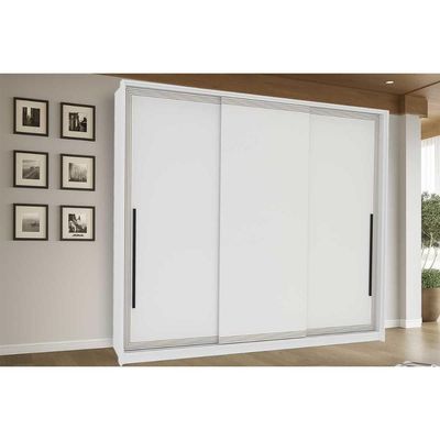 Guarda Roupa 3 Portas de Correr e 4 Gavetas Valência Branco - Politorno