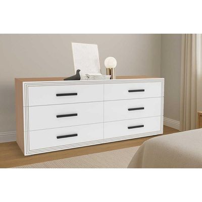 Cômoda Solteiro Valência c/ 6 Gavetas Freijo/Branco - Politorno