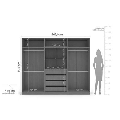 Guarda Roupa 6 Portas e 4 Gavetas Lisboa Branco - Politorno