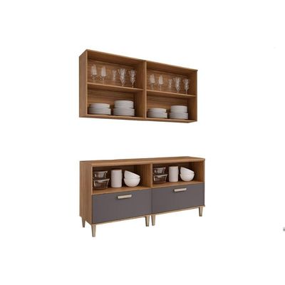 Cozinha Modulada MGM Bella 4 Peças s/ Portas (2Aéreo+2Balcões) 160cm Freijo/Titanium-MGM