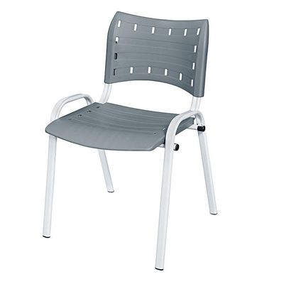 Cadeira Iso Base Branco Escola, Escritório Cinza - Kit 3 Un