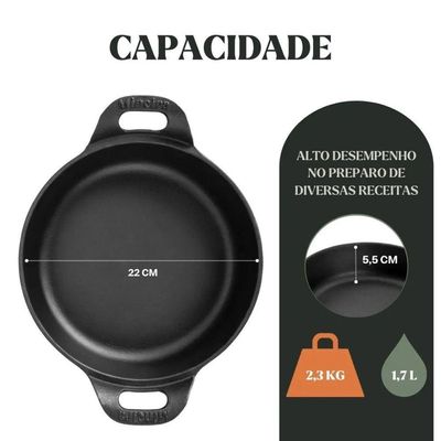 Kit 3 Travessas Redonda 0,4l + 0,9l + 1,7l Em Ferro Fundido Panela Mineira