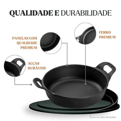 Kit 3 Travessas Redonda 0,4l + 0,9l + 1,7l Em Ferro Fundido Panela Mineira