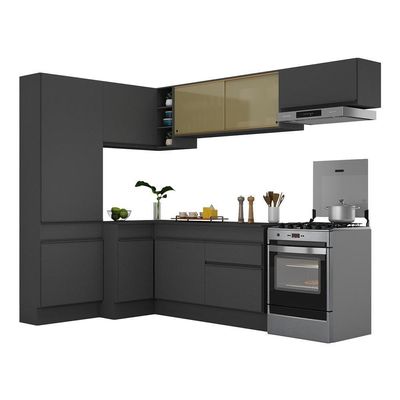 Armário De Cozinha Completa De Canto Com Rodapé Preto