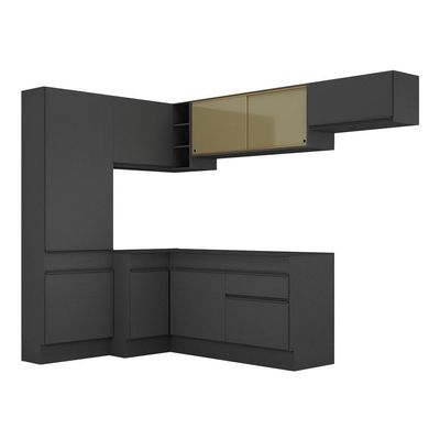 Armário De Cozinha Completa De Canto Com Rodapé Preto