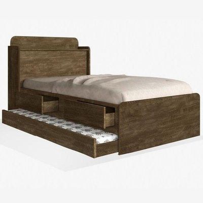 Cama Tamires Solteiro 0,88cm Com Auxiliar Castanho Com Capitonê Bege - Cambel