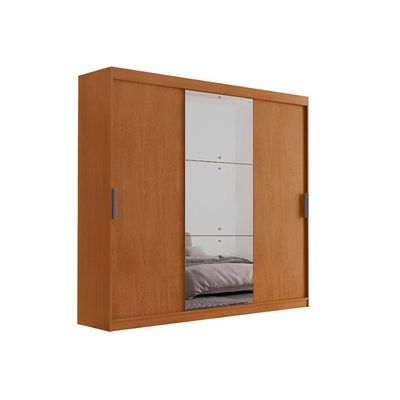 Guarda Roupa Casal Vitor Premium 3pts Com Espelho Moderna Naturalle