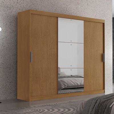 Guarda Roupa Casal Vitor Premium 3pts Com Espelho Moderna Naturalle
