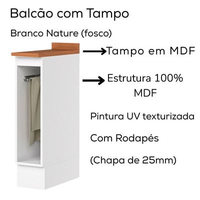 Balcão Porta Toalha Tampo 20 Cm C362 Americana Branco Nature Henn