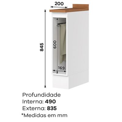 Balcão Porta Toalha Tampo 20 Cm C362 Americana Branco Nature Henn