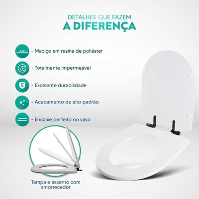 Tampa De Vaso Poliéster Com Fechamento Lento Nuova Preto Para Louça Deca Com Ferragem Preta