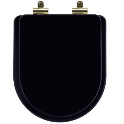 Tampa De Vaso Poliéster Com Amortecedor Duna Preto Para Bacia Deca Com Ferragem Dourada