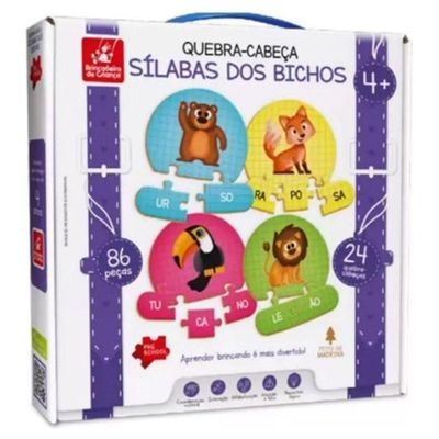 Quebra-cabeça Sílabas Dos Bichos Madeira 2297 Brincadeira De Criança