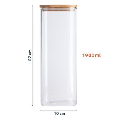 Pote De Mantimentos Quadrado Flat 1900ml Tampa Bambu Oikos