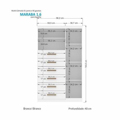 Multi-cômoda Marabá 1.6 1 Porta E 6 Gavetas Branco Com Espelho - Santos Andirá Branco