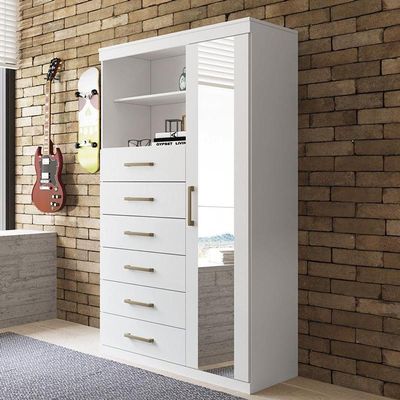 Multi-cômoda Marabá 1.6 1 Porta E 6 Gavetas Branco Com Espelho - Santos Andirá Branco