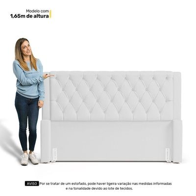 Cabeceira Atena Para Cama Box King Size 195cm Capitonê Com Frame Sintético Branco - Desk Design